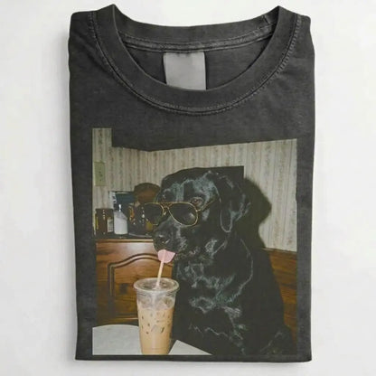 Comfort Colors 50+ Dog Breeds Available Drinking Iced Coffee Shirt – Vintage 90s Funny Edgy Dog Meme Tee, Unisex Casual Streetwear Gift