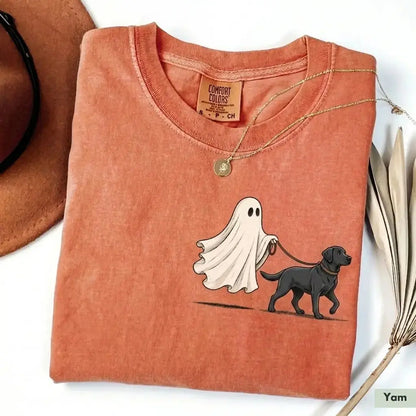Comfort Color Ghost Walking Dog Halloween Shirt Cute Personalized Pet Tee