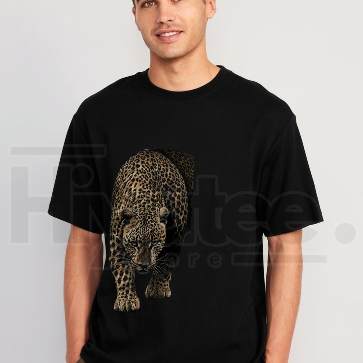 Black Leopard Graphic T-Shirt – Wild Animal Print Streetwear Unisex Tee - Hiyatee