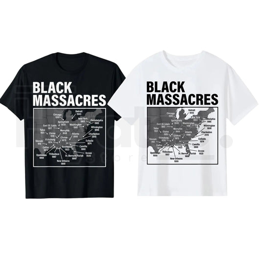 Black Massacres History Map T-Shirt – Afro-American Struggle Awareness Tee - Hiyatee