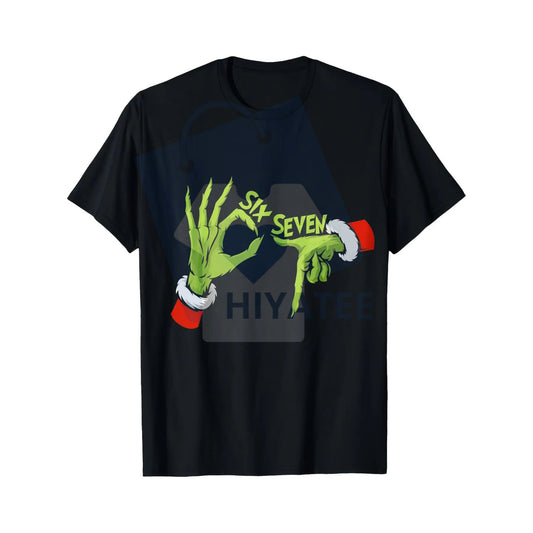 Black T Shirt Grinch Hands Six Seven 67 Meme Christmas Holiday Party Wear - Hiyatee