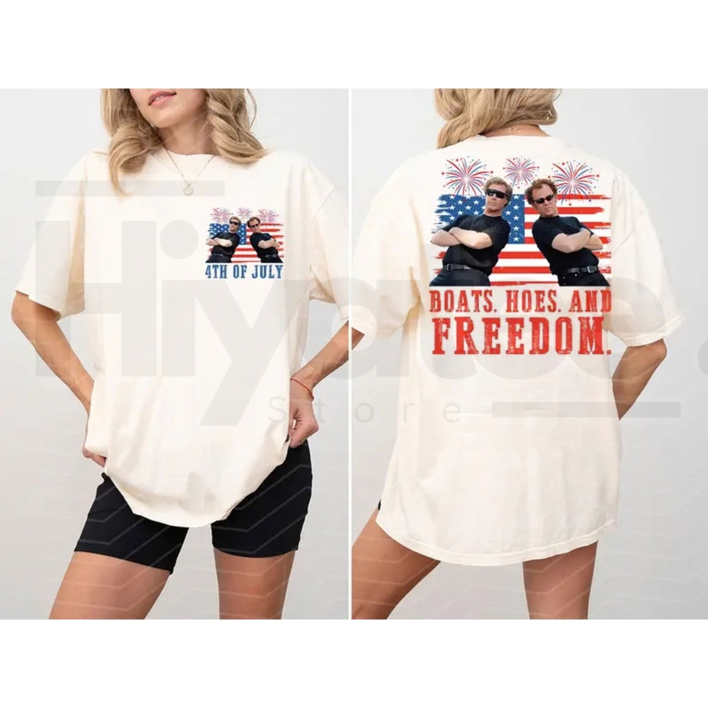 "Boats Hoes And Freedom" 4th of July T-Shirt – Funny Step Brothers Parody Tee - Hiyatee
