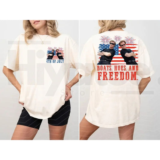 "Boats Hoes And Freedom" 4th of July T-Shirt – Funny Step Brothers Parody Tee - Hiyatee
