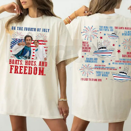 Boats Hoes and Freedom 4th of July T-Shirt – Funny Step Brothers Parody Patriotic Tee - Hiyatee