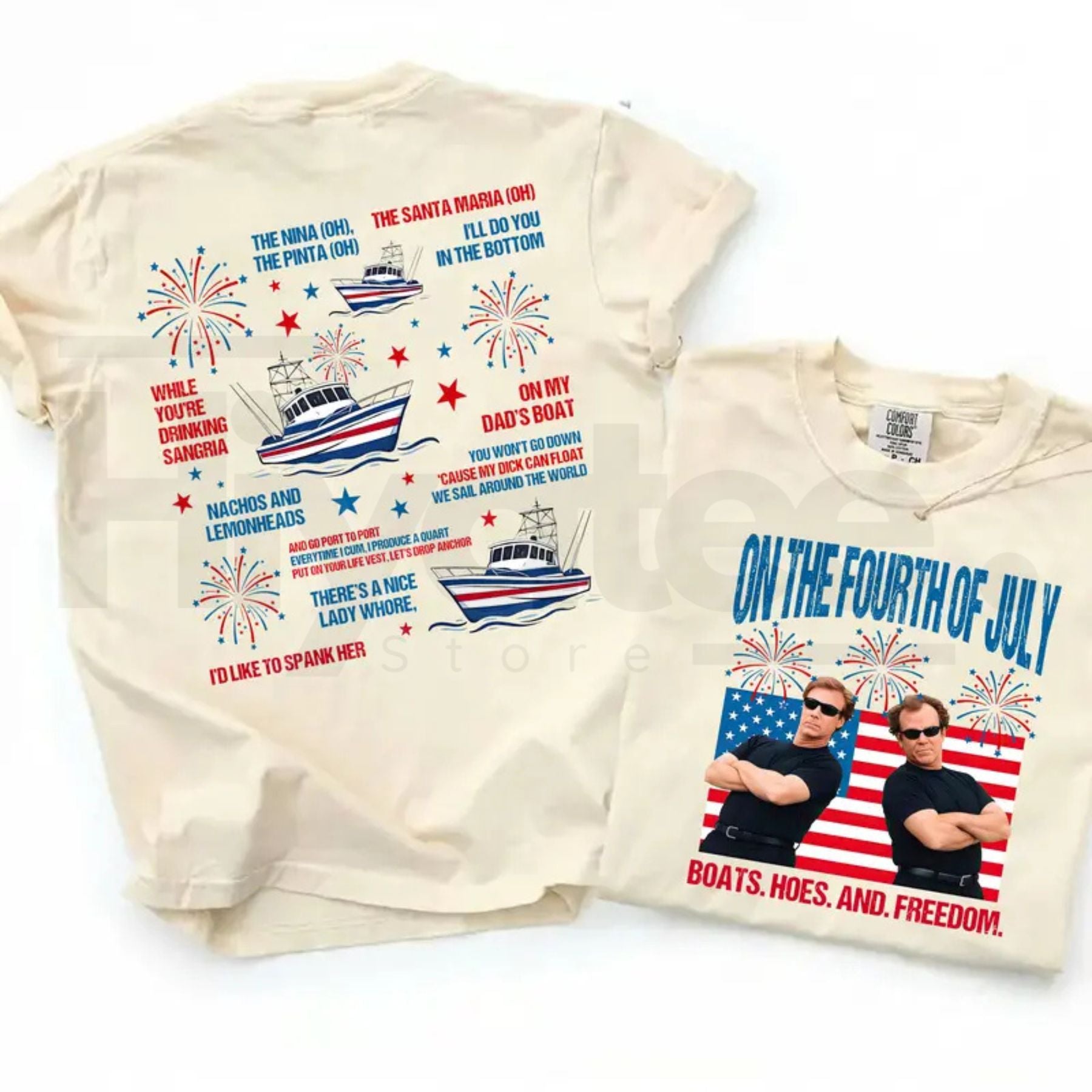 Boats Hoes and Freedom Parody Shirt – Step Brothers Brand On The Fourth Of July T-Shirt, Funny Patriotic Meme Tee - Hiyatee
