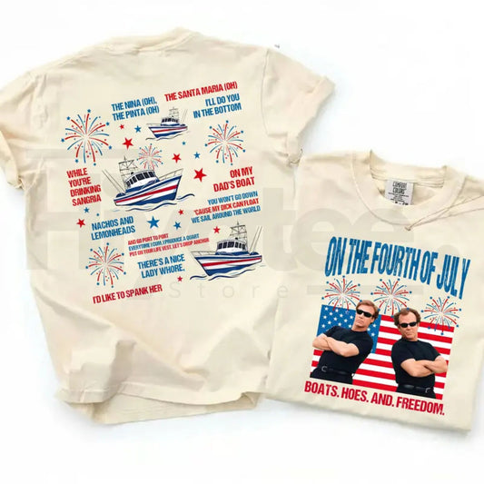 Boats Hoes and Freedom Parody Shirt – Step Brothers Brand On The Fourth Of July T-Shirt, Funny Patriotic Meme Tee - Hiyatee