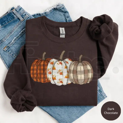 Boho Fall Pumpkin Gildan Sweatshirt – Cute Autumn Harvest Graphic Crewneck, Cozy Thanksgiving Gift - Hiyatee