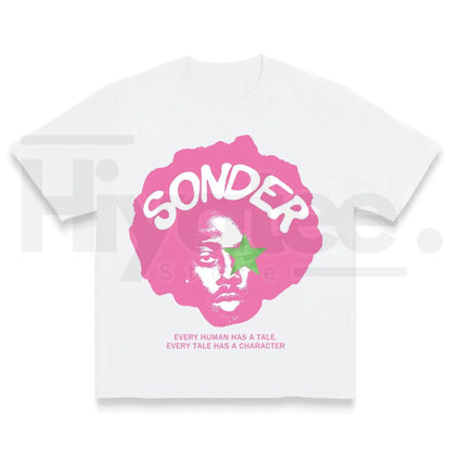 Bold Pink Sonder Lettering Rap Shirt – Geometric Print Streetwear Crewneck - Hiyatee