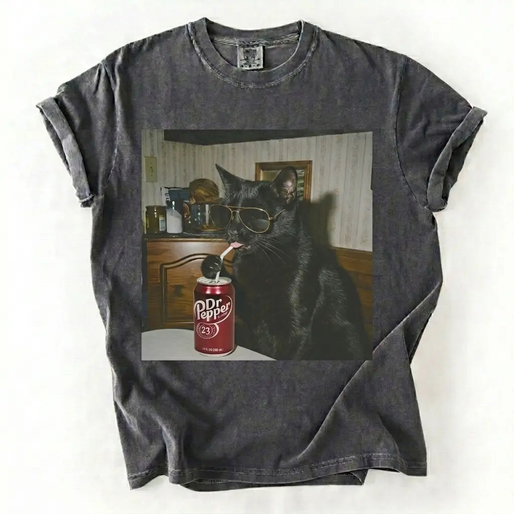 Comfort Colors 50+ Cat Breeds Drinking Soda Shirt – Vintage 90s Funny Edgy Cat Meme Tee