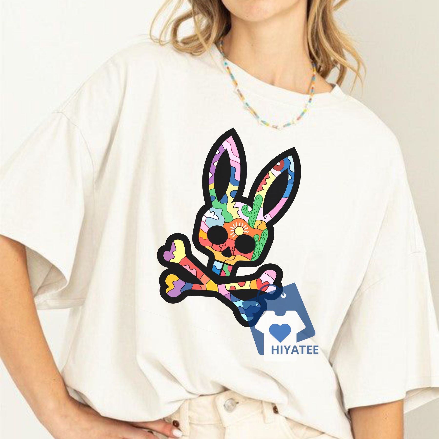 Bone Graphic T-Shirt – Hip-Hop Rabbit Design Streetwear Tee-Hiyatee
