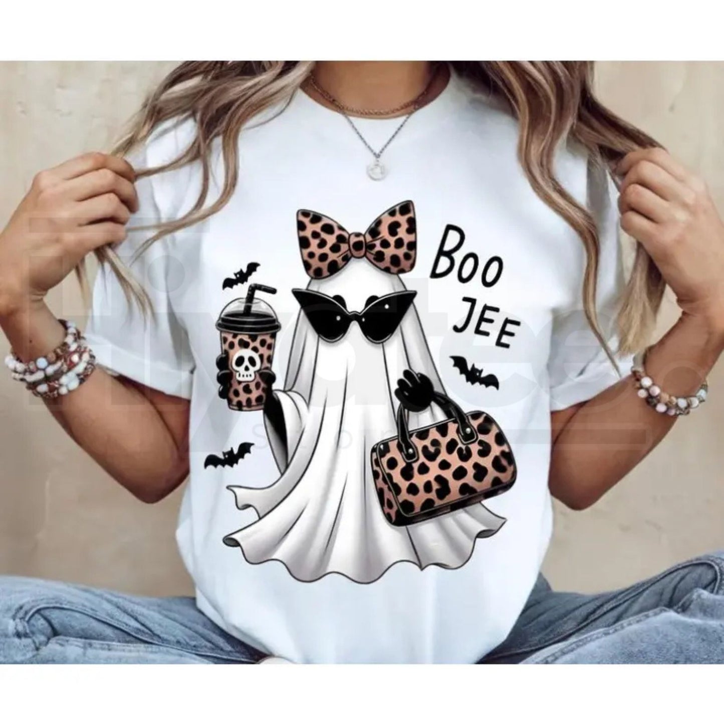 Boo-Jee Ghost T-Shirt – Leopard Print Ghost Coffee Fall Halloween Tee - Hiyatee