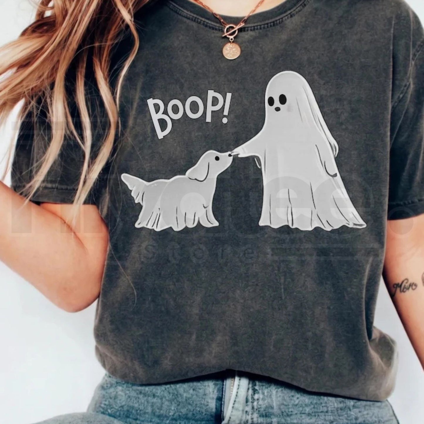 Boo-p Ghost Dog Comfort Colors T-Shirt Funny Halloween Dog Mom Tee - Hiyatee