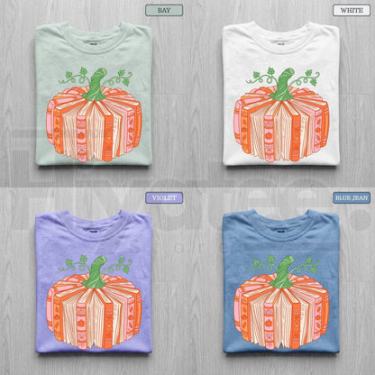 Book Pumpkin Shirt Bookish Fall Reader Tee Cute Librarian Bookworm Gift - Hiyatee