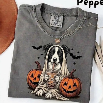 Comfort Colors Pepper Dog Shirt Custom Ghost Boba Tea Halloween Tee