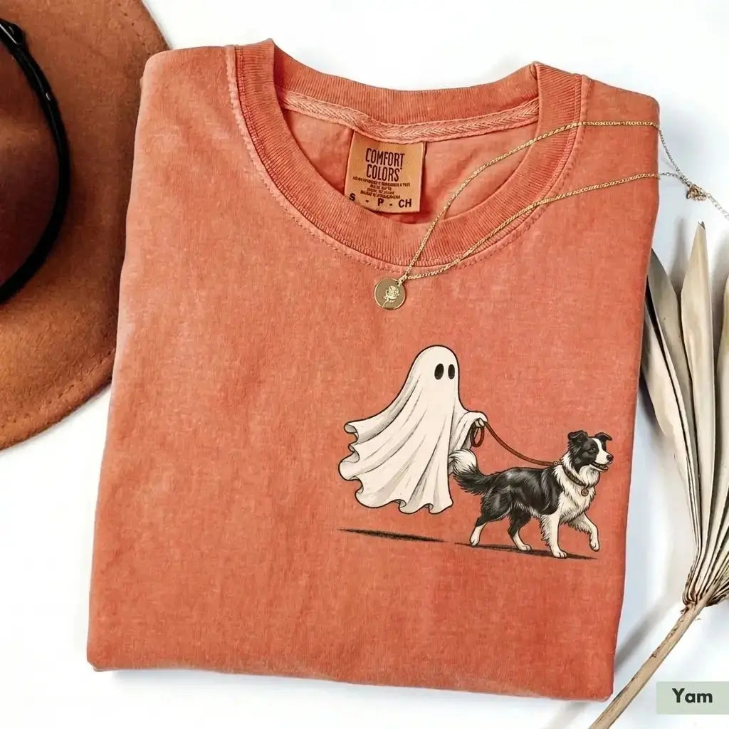 Comfort Color Ghost Walking Dog Halloween Shirt Cute Personalized Pet Tee