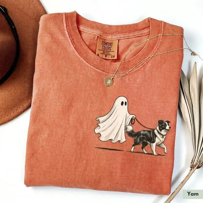 Comfort Color Ghost Walking Dog Halloween Shirt Cute Personalized Pet Tee