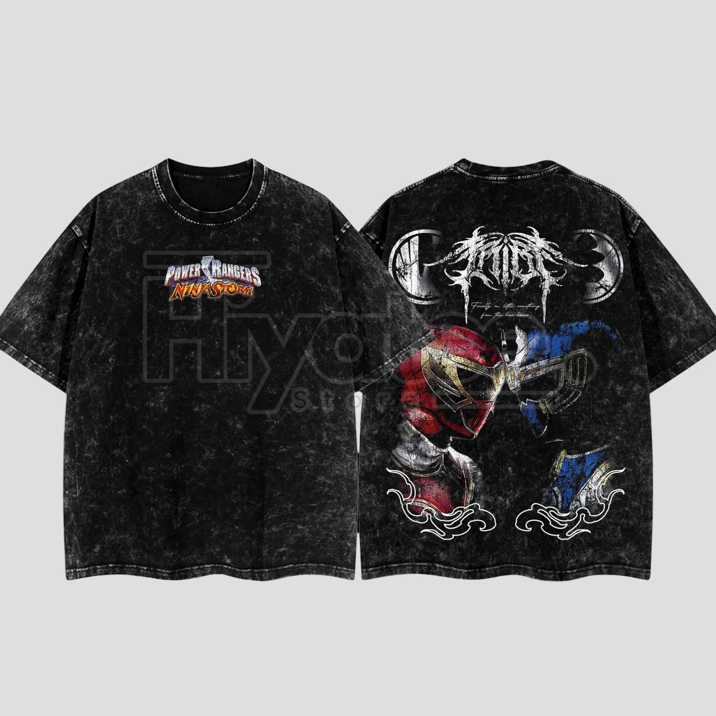 BornOfDarkness "Ninja Storm Red v. Navy" T-Shirt – Limited Vintage Oversize Washed Anime Tee - Hiyatee
