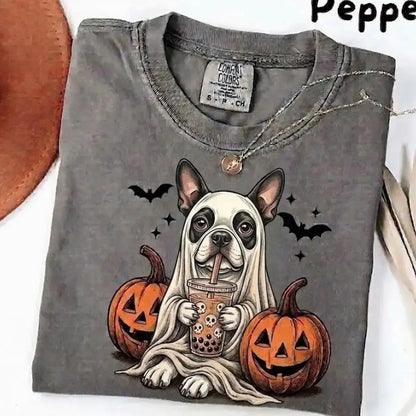 Comfort Colors Pepper Dog Shirt Custom Ghost Boba Tea Halloween Tee