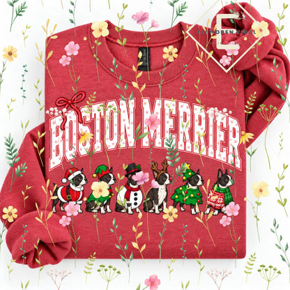 Christmas 30+ Dog Breed Sweatshirt – Merry Dogmas Holly Xmas Pullover, Vintage Santa Dog Lover Crewneck