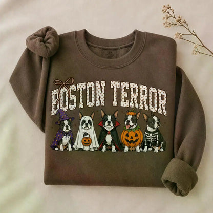 Dark Chocolate 30+ Halloween Dog Breeds Sweatshirt – Spooky Season Dog Mom Crewneck, Cozy Autumn Dog Lover Pullover