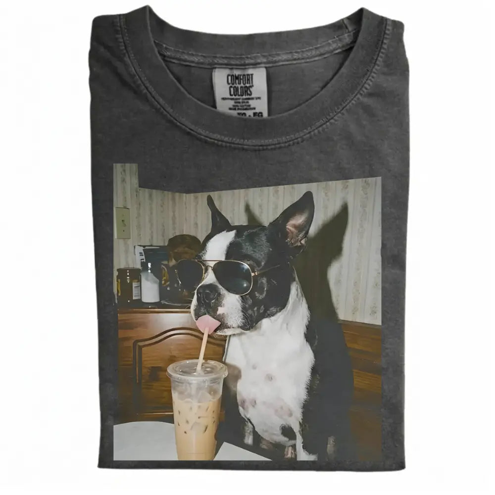 Comfort Colors 50+ Dog Breeds Available Drinking Iced Coffee Shirt – Vintage 90s Funny Edgy Dog Meme Tee, Unisex Casual Streetwear Gift