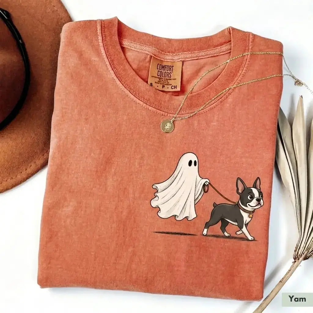 Comfort Color Ghost Walking Dog Halloween Shirt Cute Personalized Pet Tee