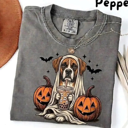 Comfort Colors Pepper Dog Shirt Custom Ghost Boba Tea Halloween Tee