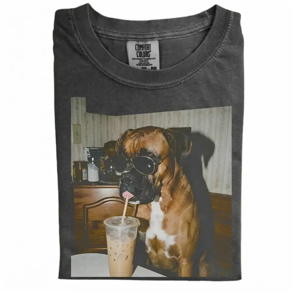 Comfort Colors 50+ Dog Breeds Available Drinking Iced Coffee Shirt – Vintage 90s Funny Edgy Dog Meme Tee, Unisex Casual Streetwear Gift