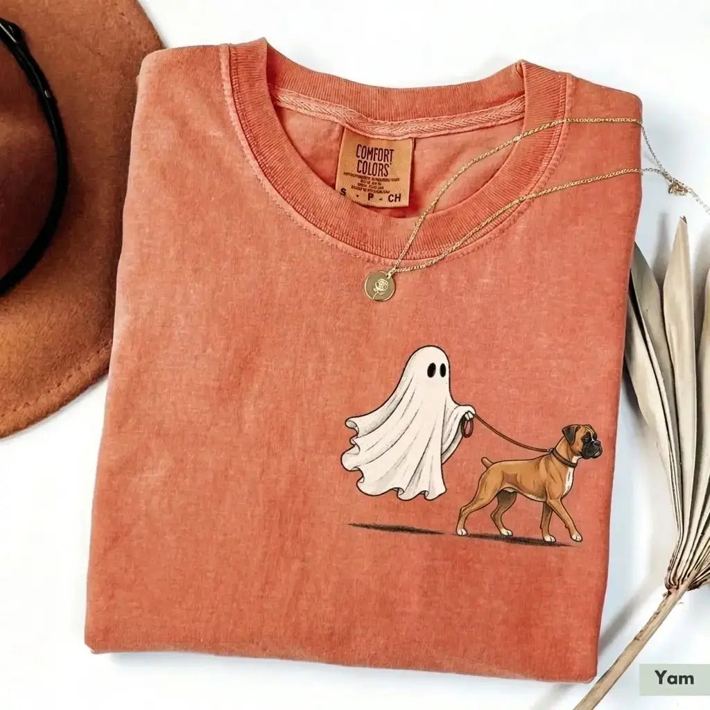 Comfort Color Ghost Walking Dog Halloween Shirt Cute Personalized Pet Tee
