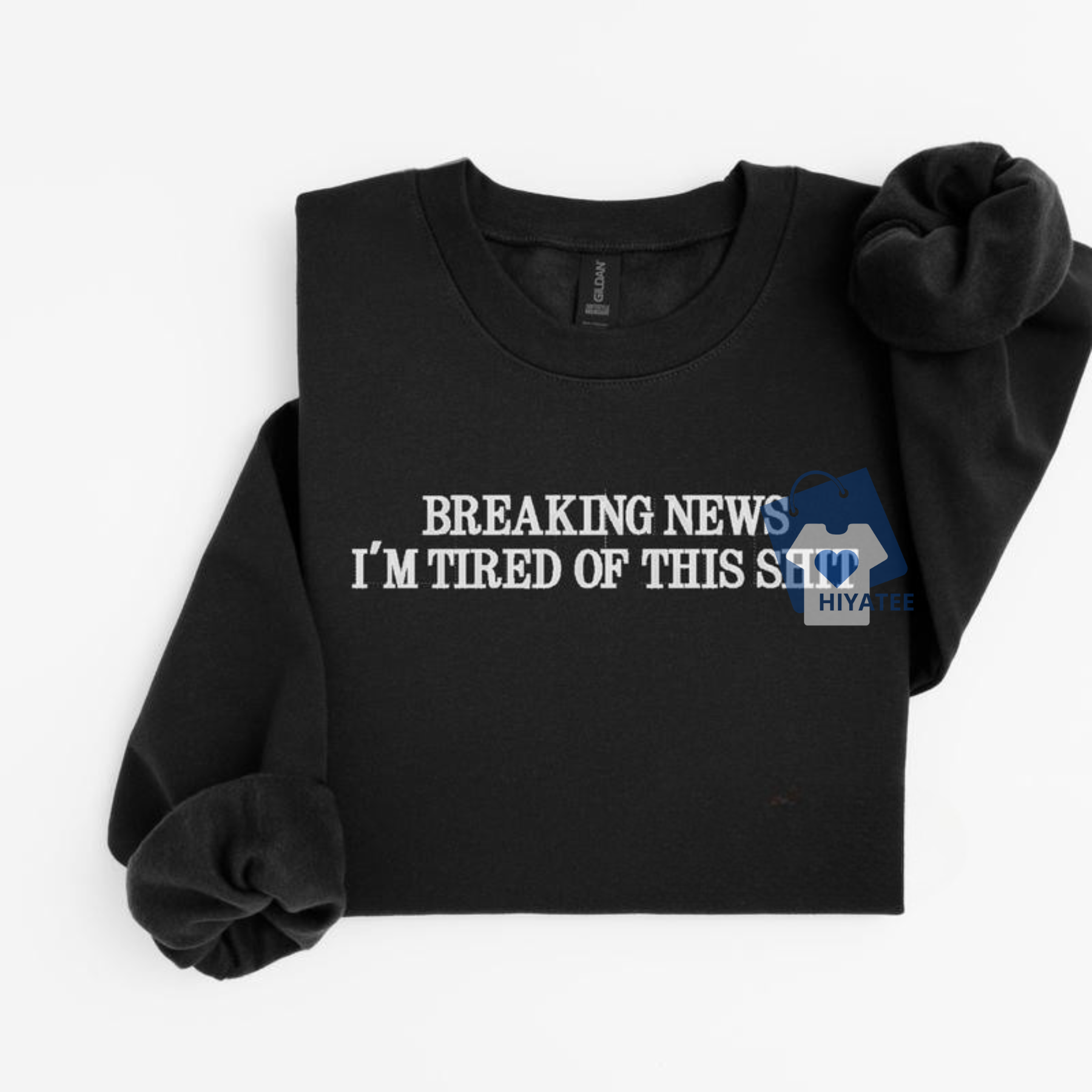 Breaking News Embroidered Sweatshirt – Minimalist Viral Statement Crewneck, Unisex Cozy Streetwear. - Hiyatee