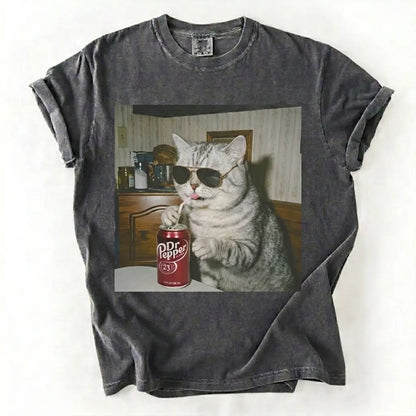 Comfort Colors 50+ Cat Breeds Drinking Soda Shirt – Vintage 90s Funny Edgy Cat Meme Tee
