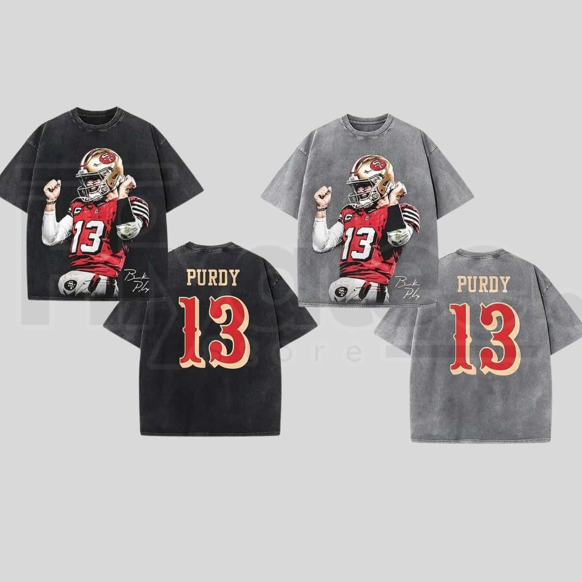 Brock Purdy #13 Bay Area Football Fan Art Graphic Tee – Vintage Washed Heavyweight Cotton Game-Day Shirt - Hiyatee