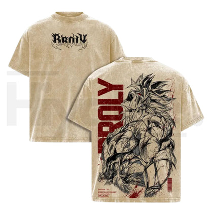 Broly DBZ Washed Tee – Super Saiyan Berserker Anime Graphic Double Printed T-Shirt - Hiyatee