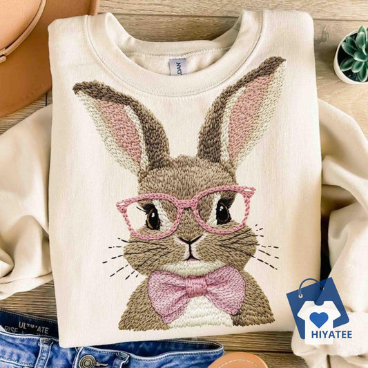 Bubble Gum Bunny With Glasses Easter Sweatshirt-Hiyatee