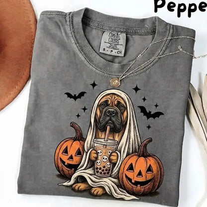 Comfort Colors Pepper Dog Shirt Custom Ghost Boba Tea Halloween Tee