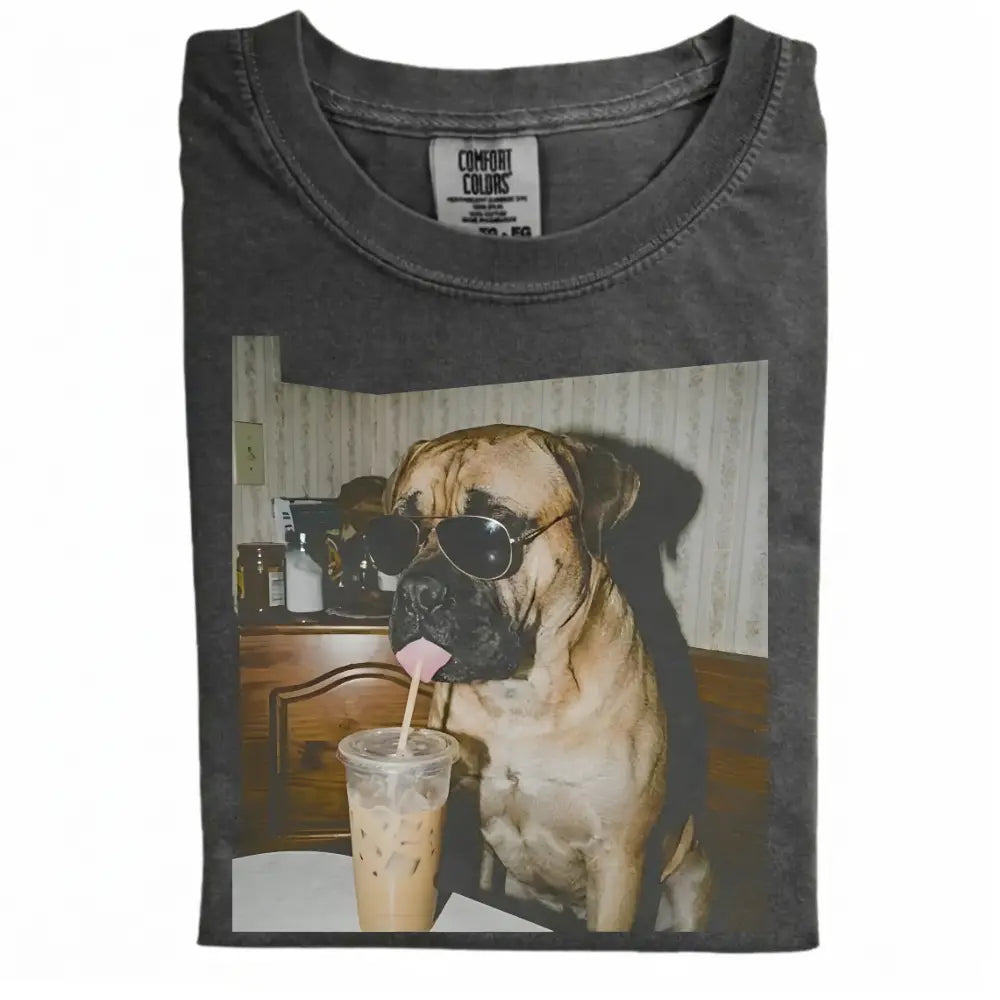 Comfort Colors 50+ Dog Breeds Available Drinking Iced Coffee Shirt – Vintage 90s Funny Edgy Dog Meme Tee, Unisex Casual Streetwear Gift