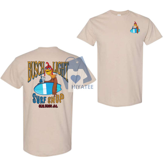 Busch Light Chicken Joe Surfs Up T-Shirt – Funny Unisex Graphic Tee, 100% Cotton, Trendy Pop Culture Shirt for Beer & Animation Fans-Hiyatee