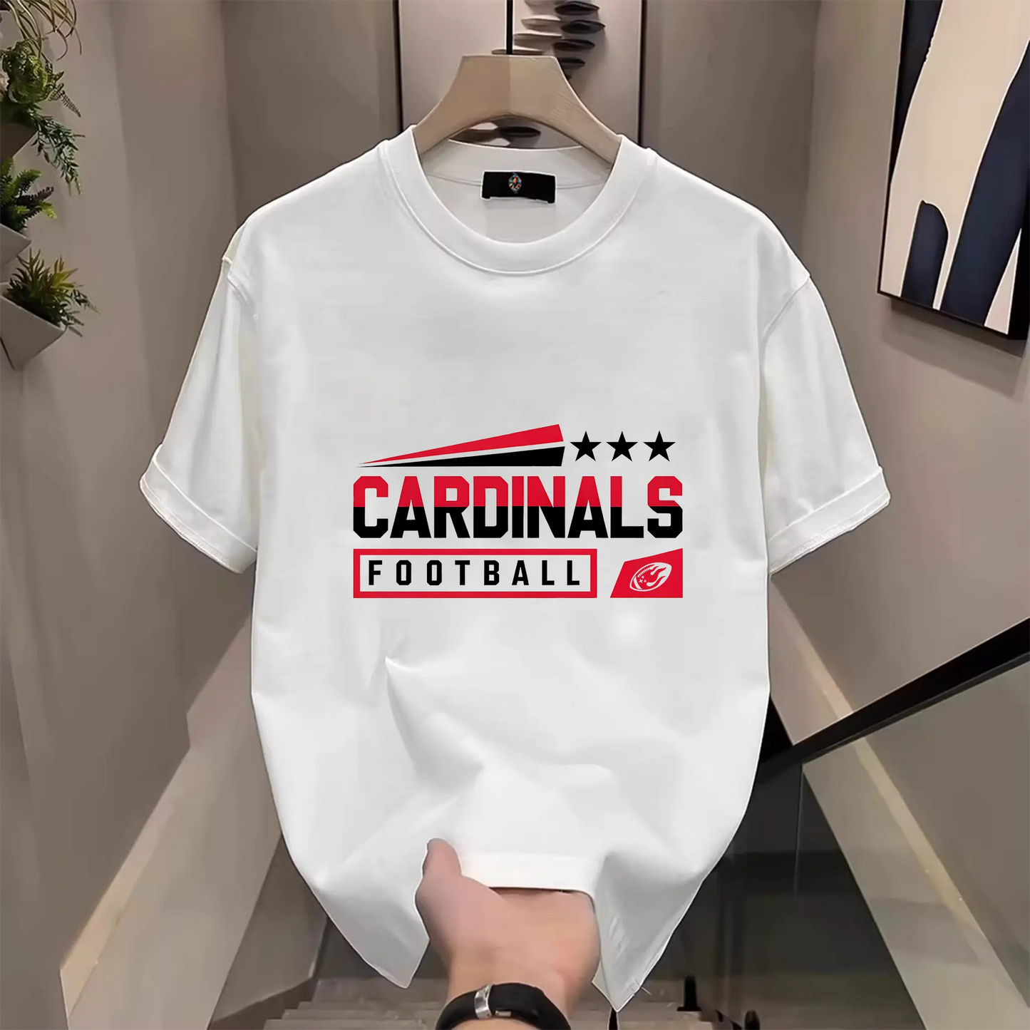 Men's Three Star Football Graphic T-Shirt – Sport Fan Game Day Crewneck Tee