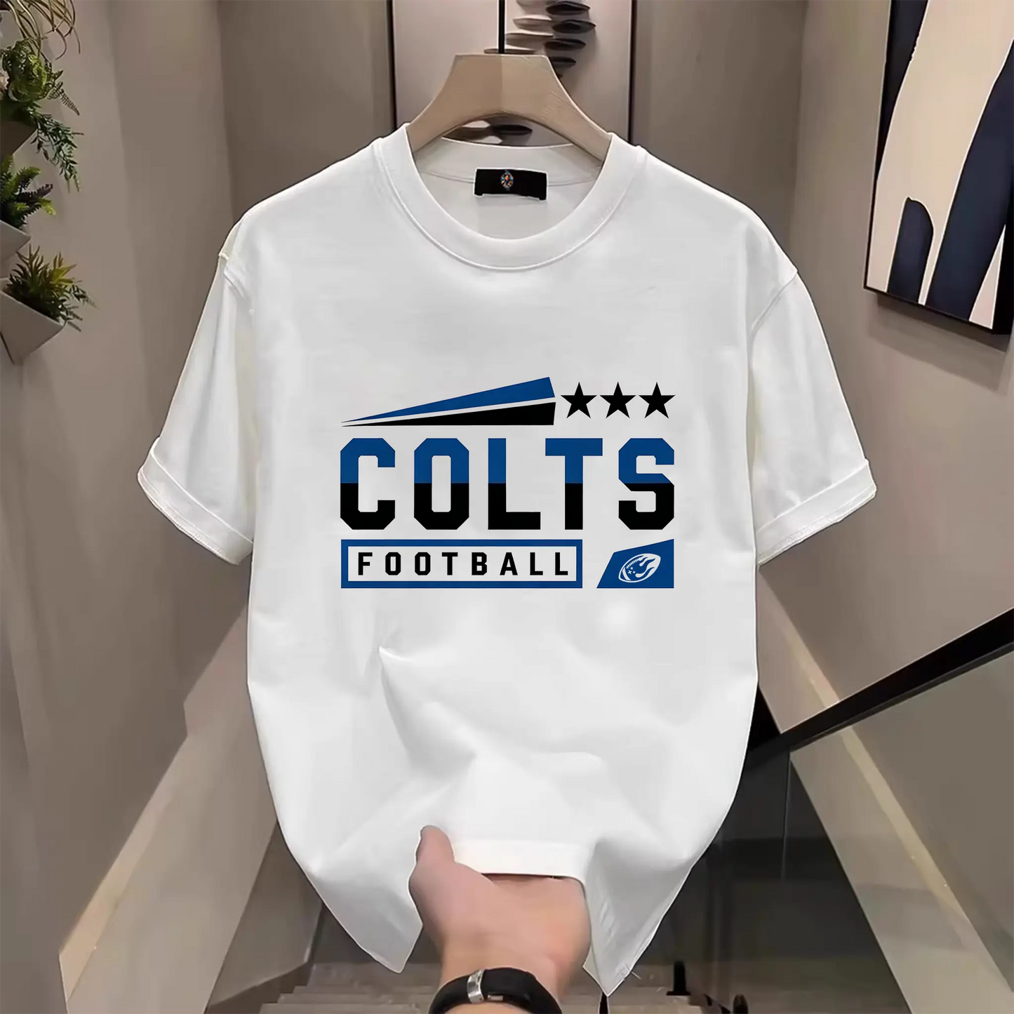 Men's Three Star Football Graphic T-Shirt – Sport Fan Game Day Crewneck Tee