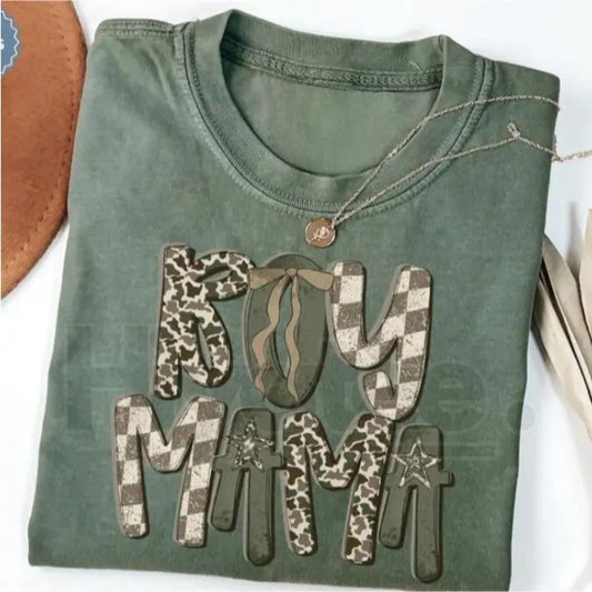 Camo Boy Mama T-Shirt – Retro Camouflage Mothers Day Gift for Mom of Boys - Hiyatee