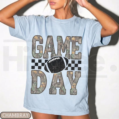 Camo Checkered Football Game Day Shirt Trendy Tailgate Fan Top Mom Tee - Hiyatee