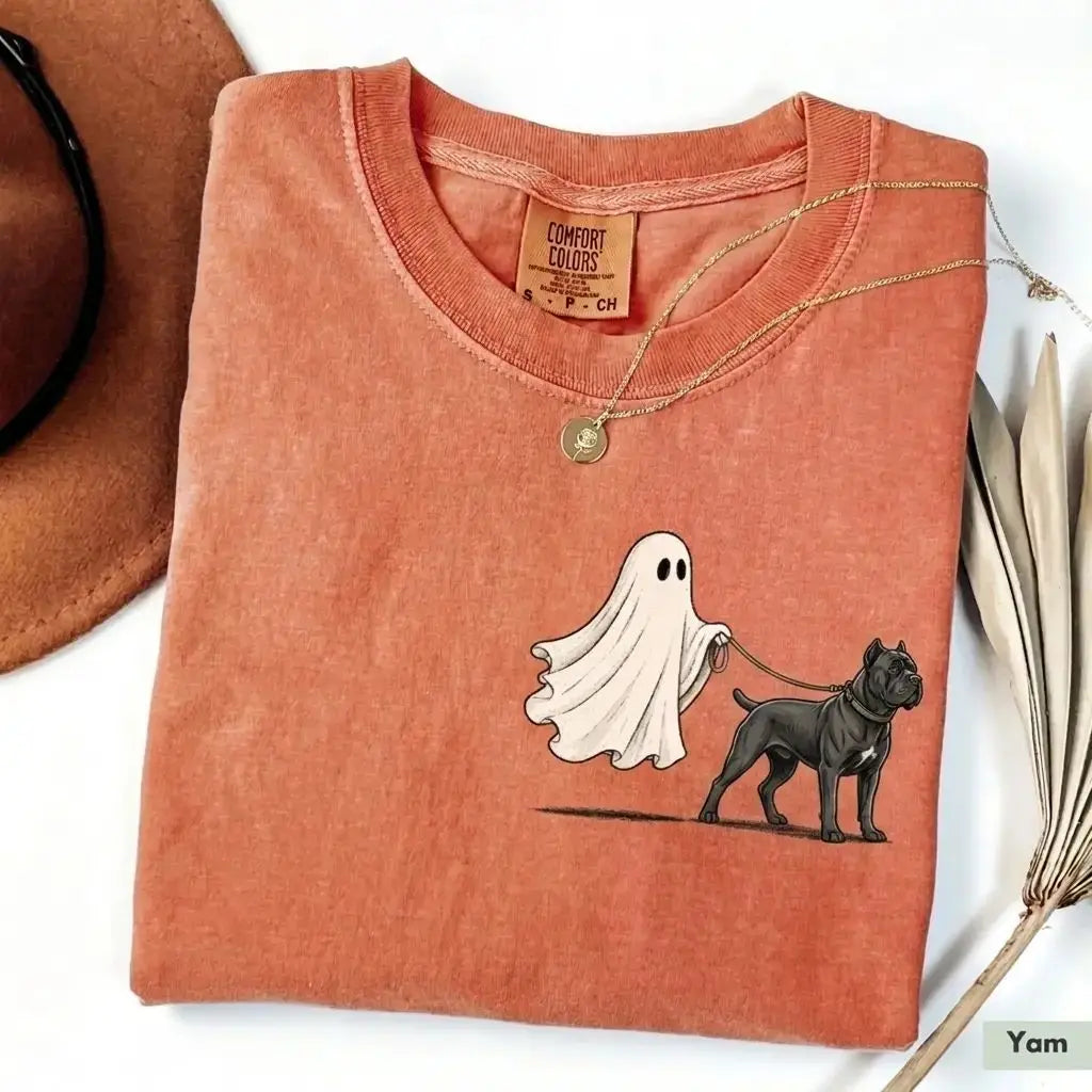 Comfort Color Ghost Walking Dog Halloween Shirt Cute Personalized Pet Tee