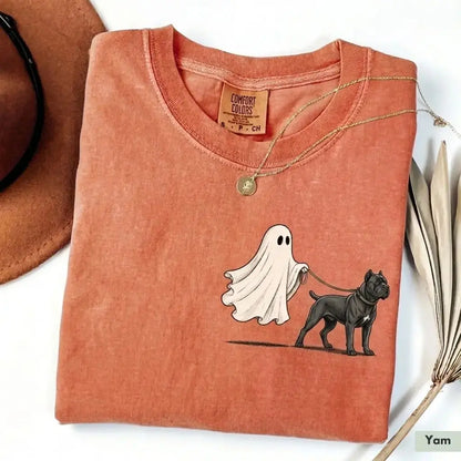 Comfort Color Ghost Walking Dog Halloween Shirt Cute Personalized Pet Tee