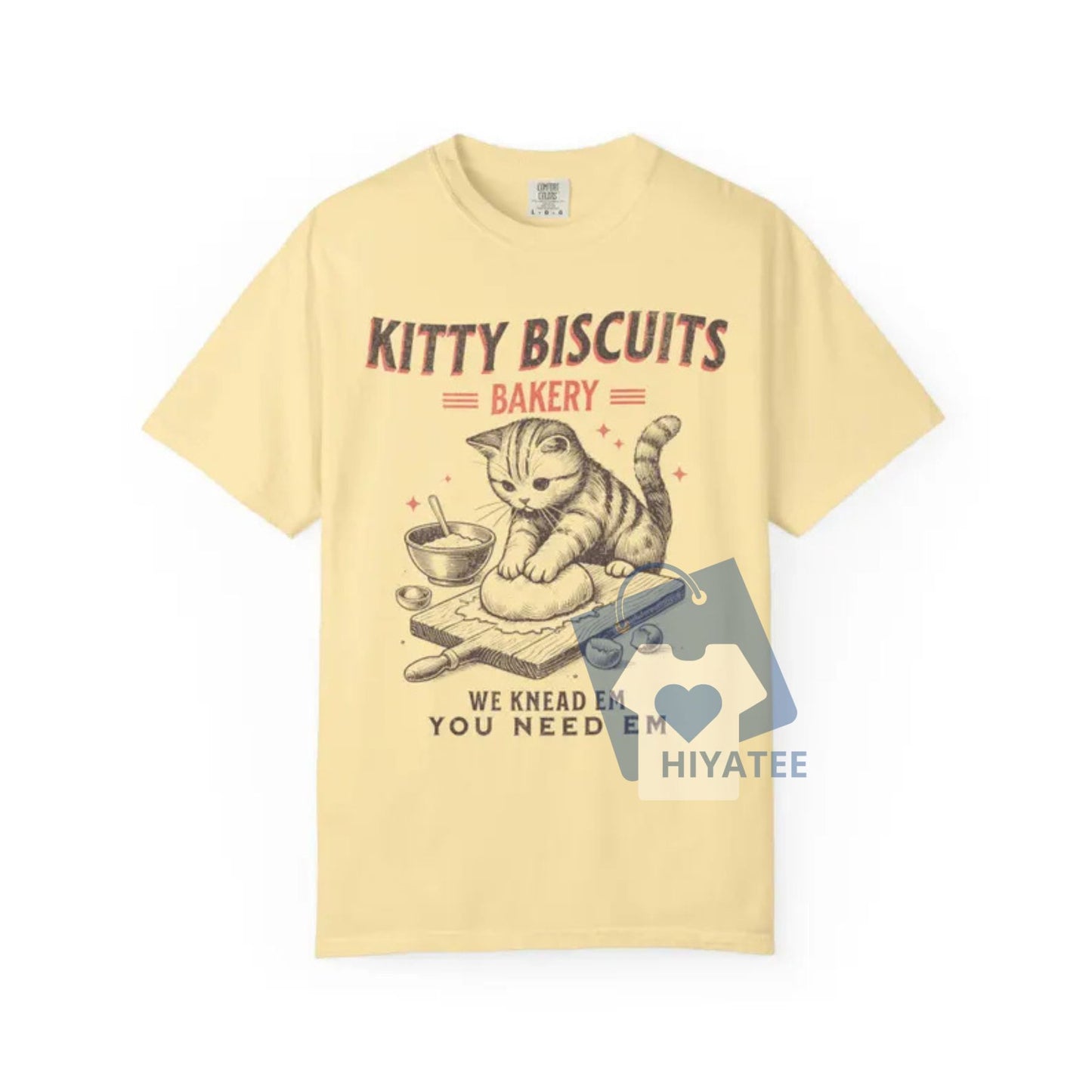 Cat Biscuit Shirt – Cute Kitty Bakery Retro Graphic T-Shirt, Vintage Style Cat Lover Tee-Hiyatee