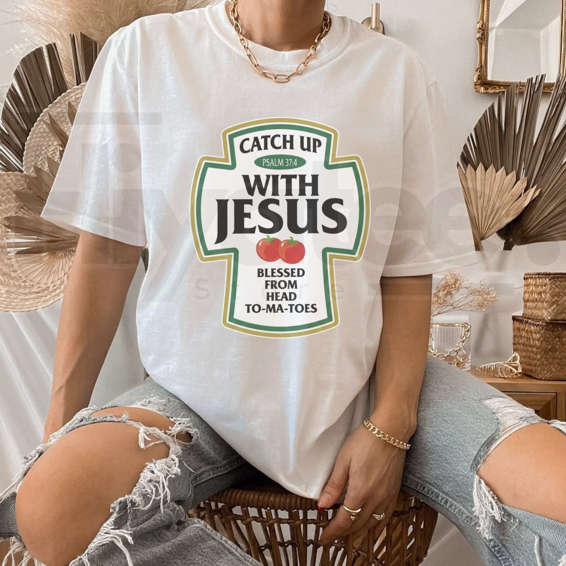 Catch Up With Jesus T-Shirt – Funny Ketchup Parody Christian Tee - Hiyatee