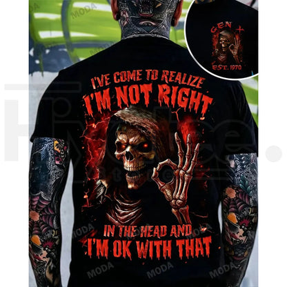 Chaosmoda Generation X Skull Graphic Tee – Vintage Gen X Retro Streetwear T-Shirt, Sarcastic "I've Come To Realize I'm Not Right" Top - Hiyatee