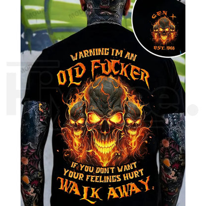 Chaosmoda Generation X Warning I'm An Old Fucker Custom Year Skull T-Shirt - Hiyatee