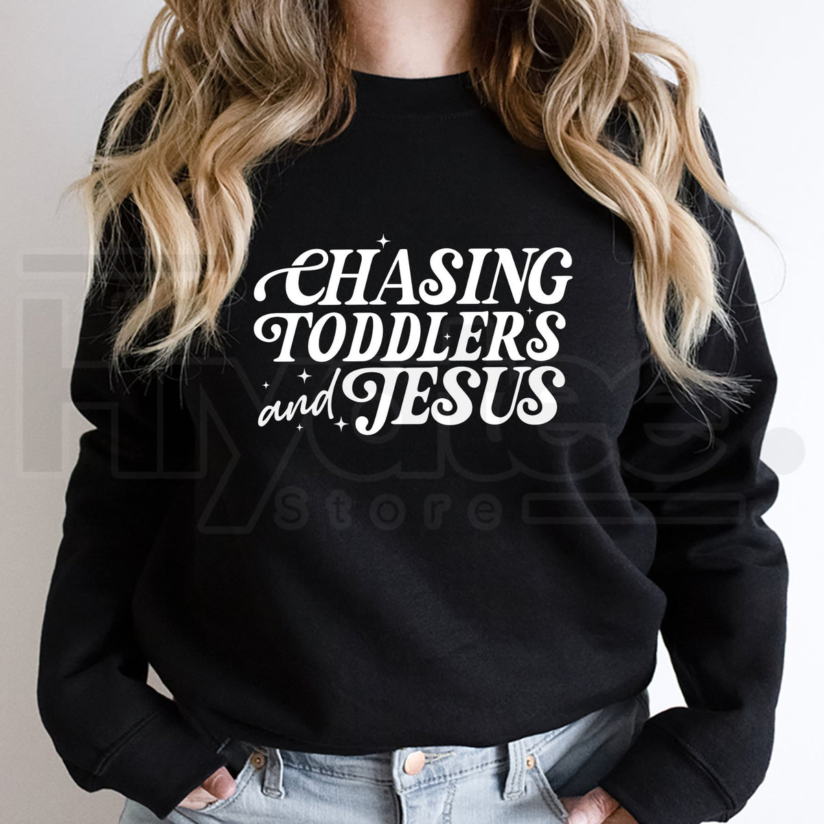 Chasing Jesus And Toddlers Sweatshirt, Christian Mom Kingdom Motherhood Graphic Pullover - Hiyatee