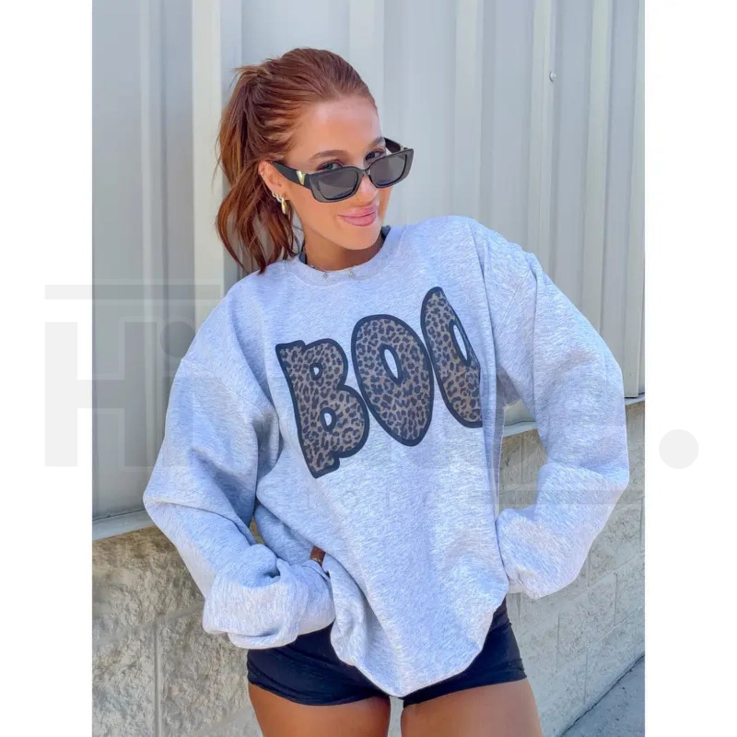 Cheetah Boo Sweatshirt – Cute Leopard Print Ghost Halloween Graphic Crewneck, Cozy Fall Sand Pullover - Hiyatee