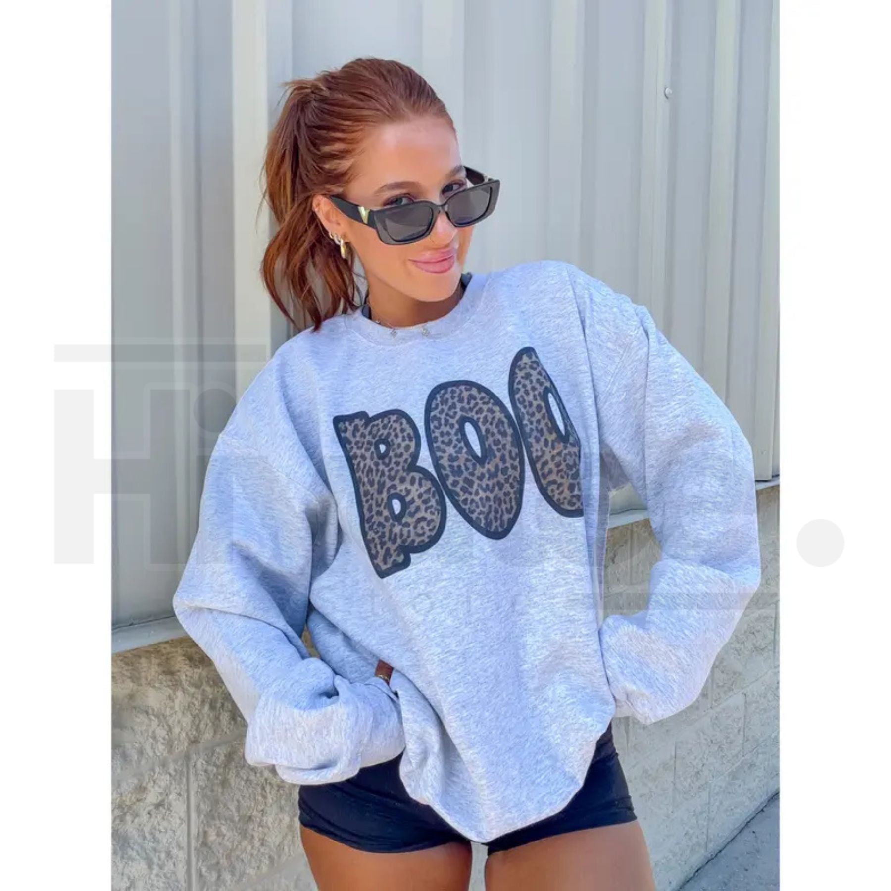 Cheetah Boo Sweatshirt – Cute Leopard Print Ghost Halloween Graphic Crewneck, Cozy Fall Sand Pullover - Hiyatee